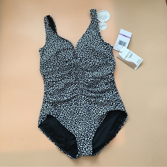 Coco Reef Villa Cheetah Solitaire V- Neck One Piece Swimsuit Size 14 / 38C - Picture 3 of 11